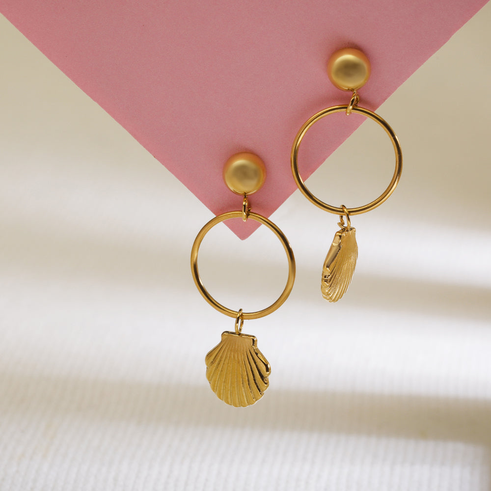 Golden Seashell Hoops