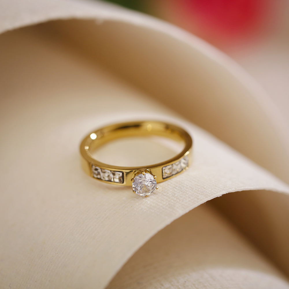 Golden Solitaire Radiance Ring