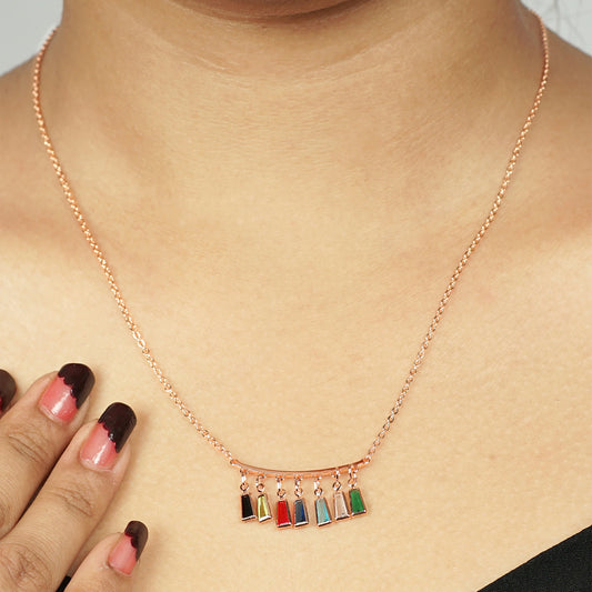 Rainbow Gemstone Bar Necklace