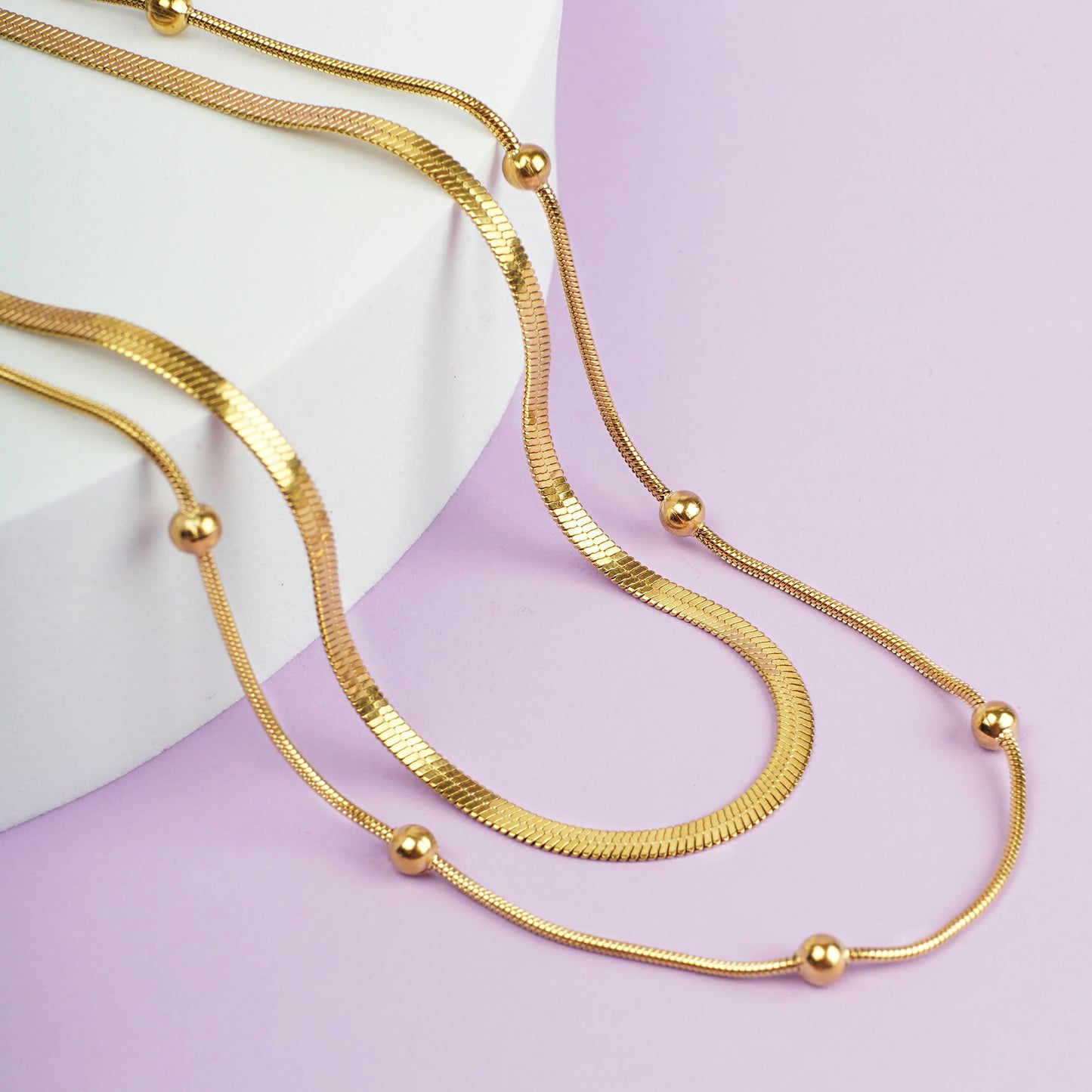 Golden Beaded Layered Necklace