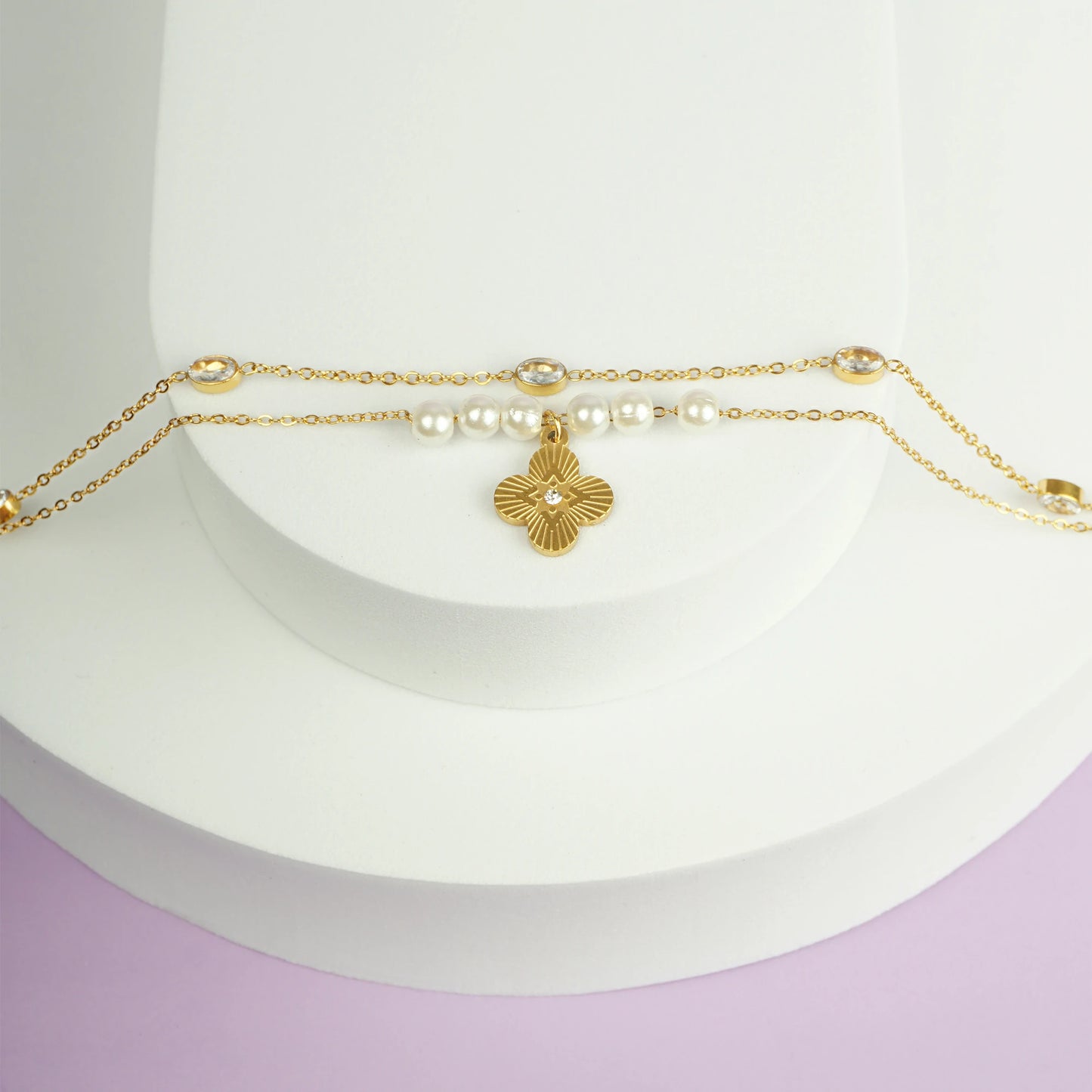 Golden Clover Pearl Anklet