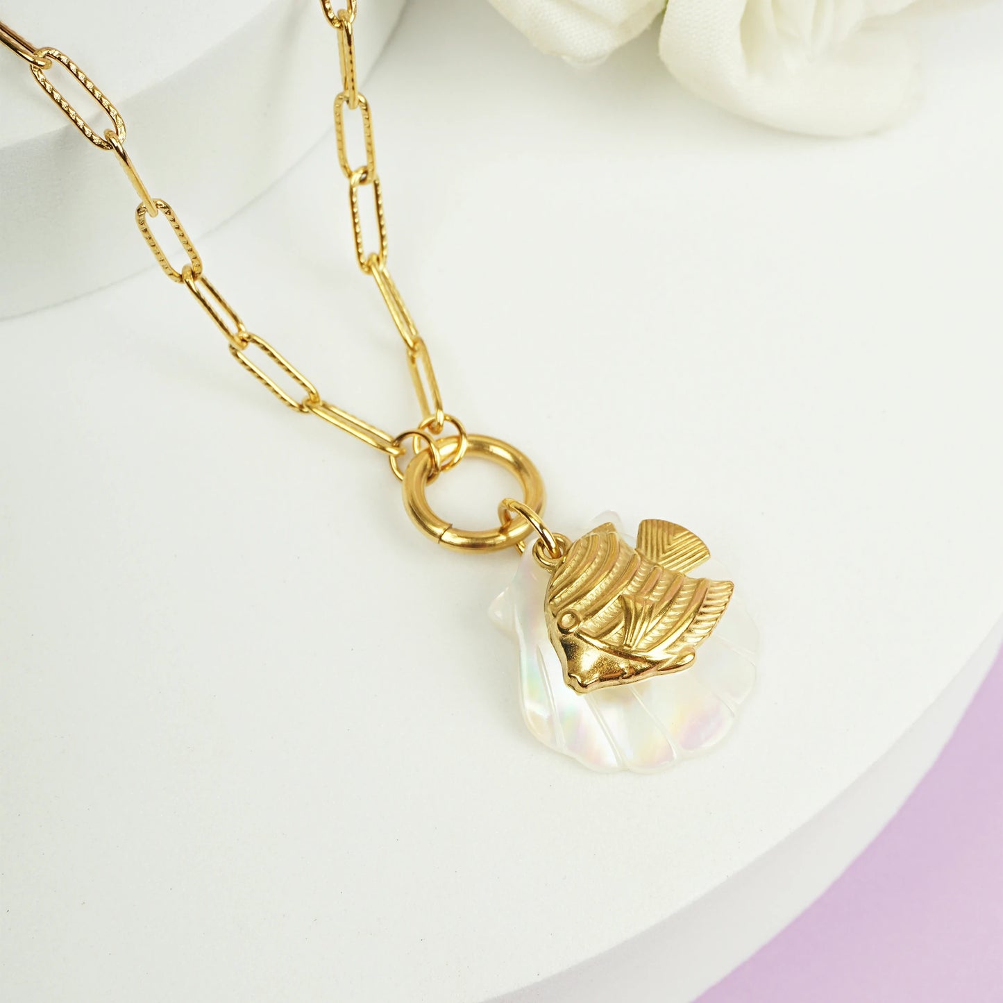 Gilded Fish Pendant with Pearl