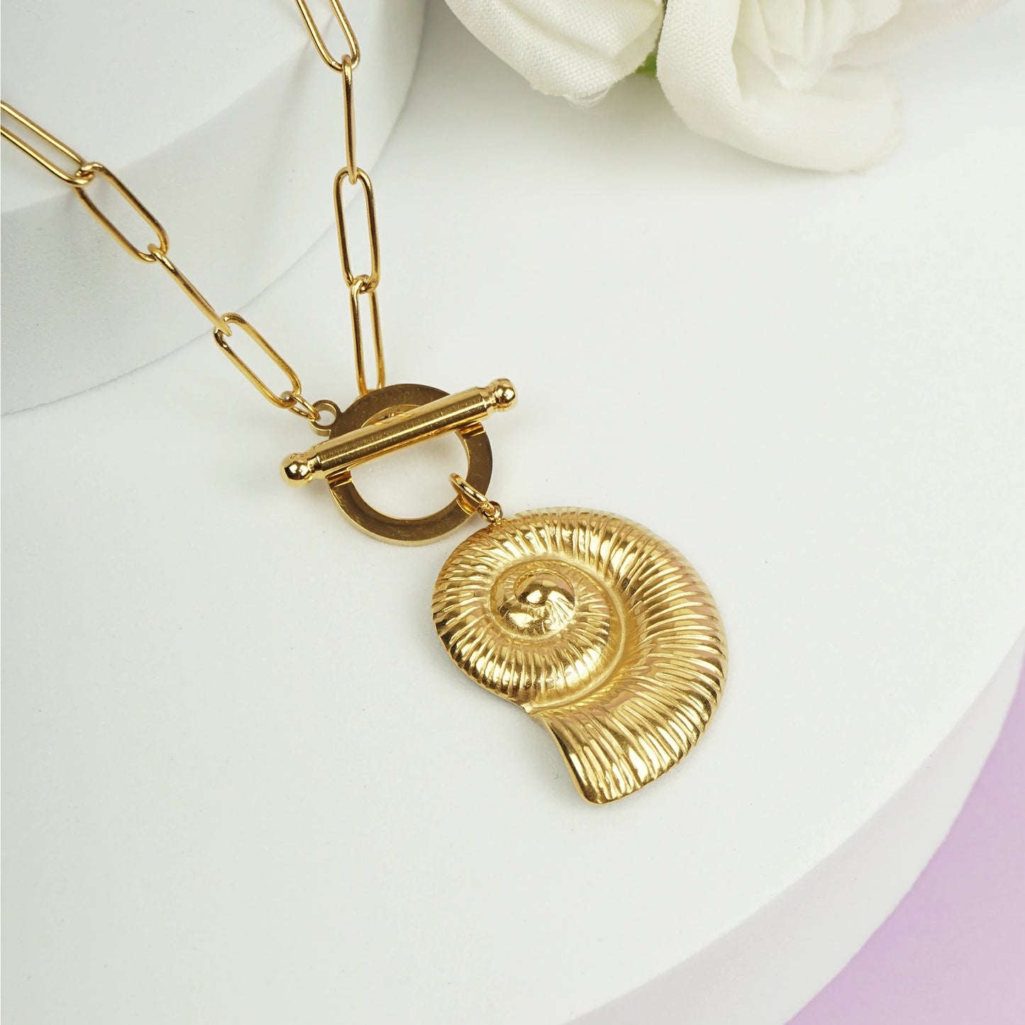 Spiral Shell Toggle Clasp Necklace