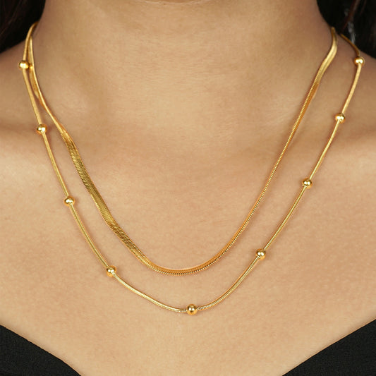 Golden Beaded Layered Necklace