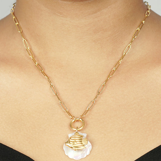 Gilded Fish Pendant with Pearl