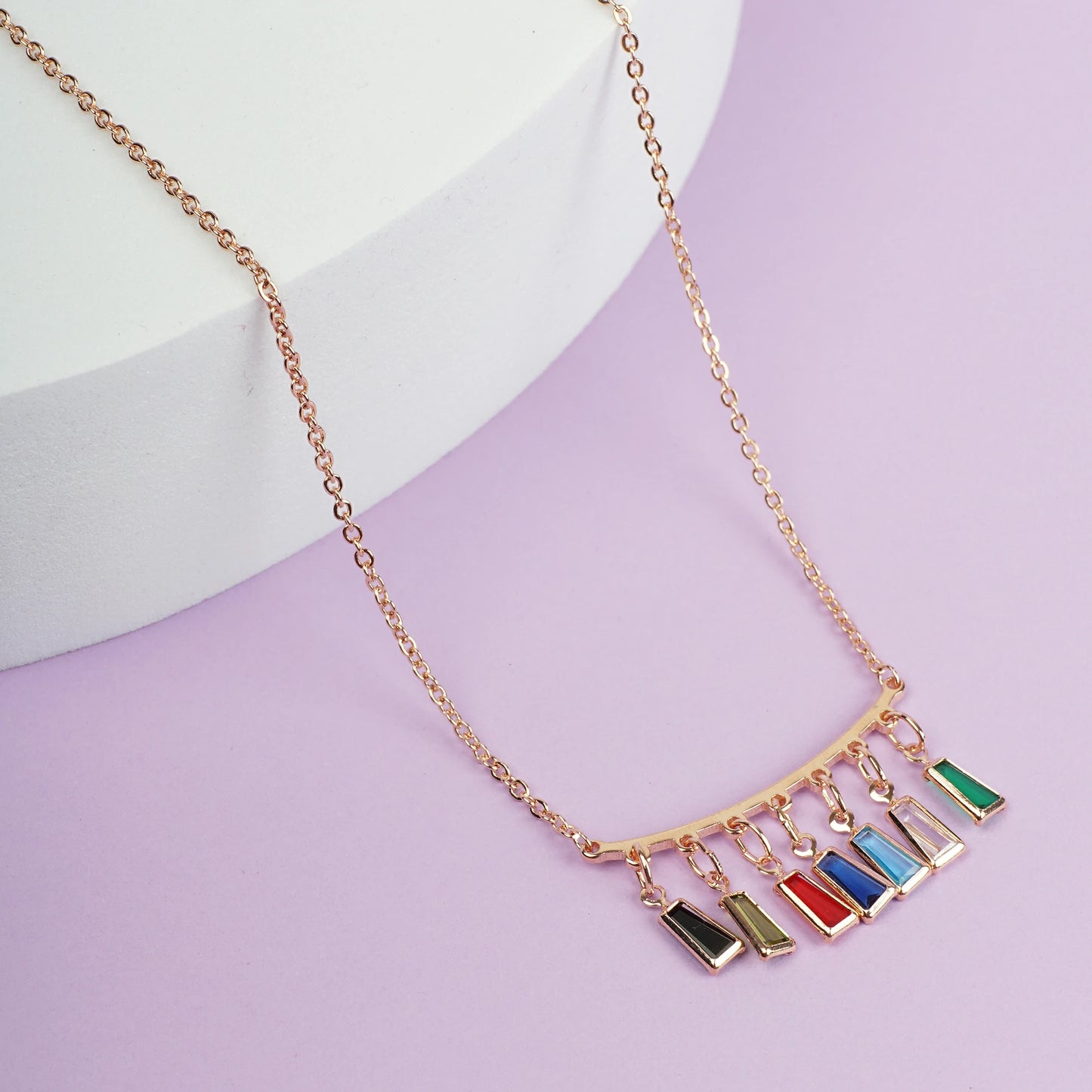 Rainbow Gemstone Bar Necklace
