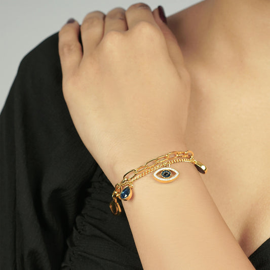 Gold Plated Evil Eye Charm Bracelet
