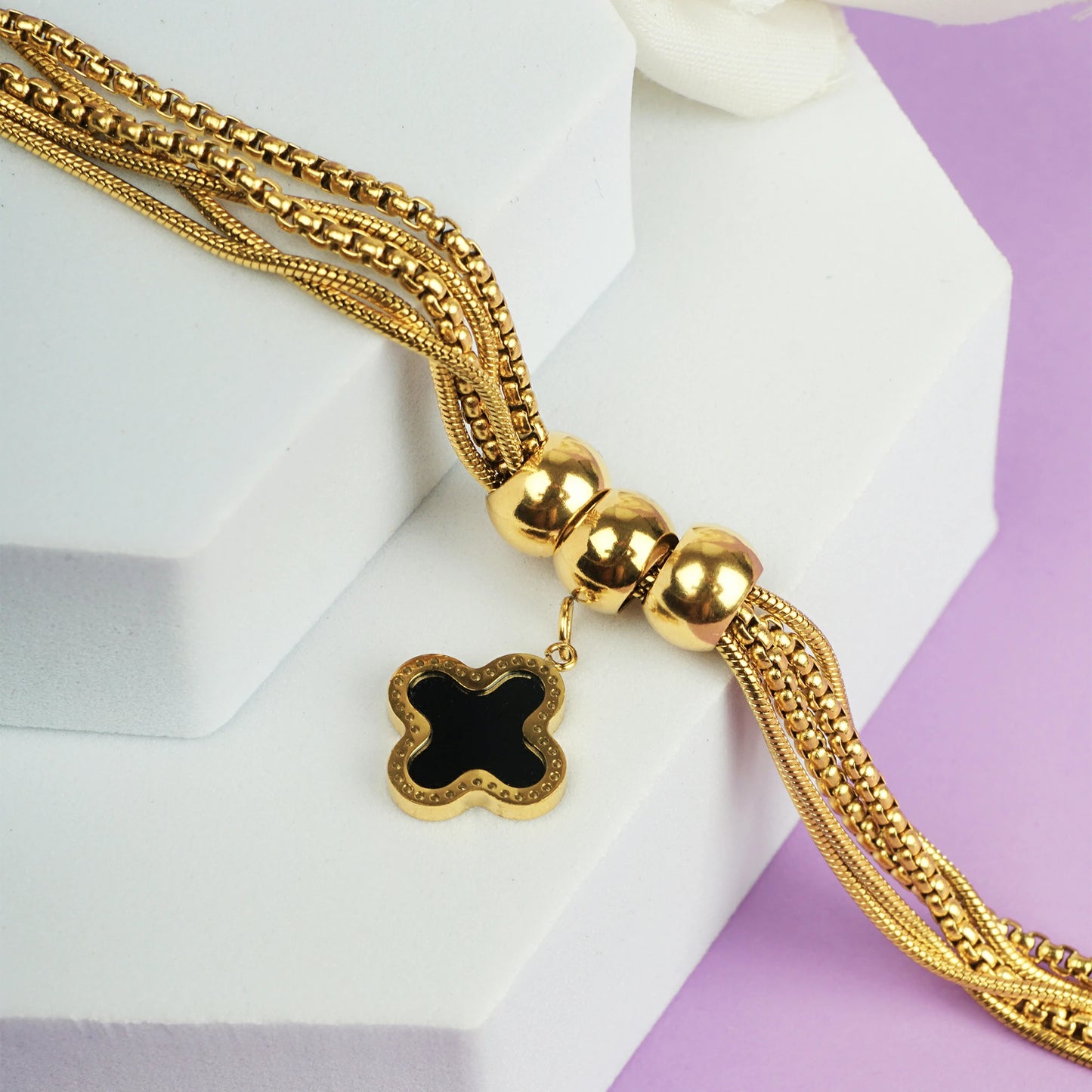 Golden Layered Bracelet with Clover Pendant
