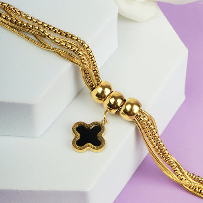 Golden Layered Bracelet with Clover Pendant