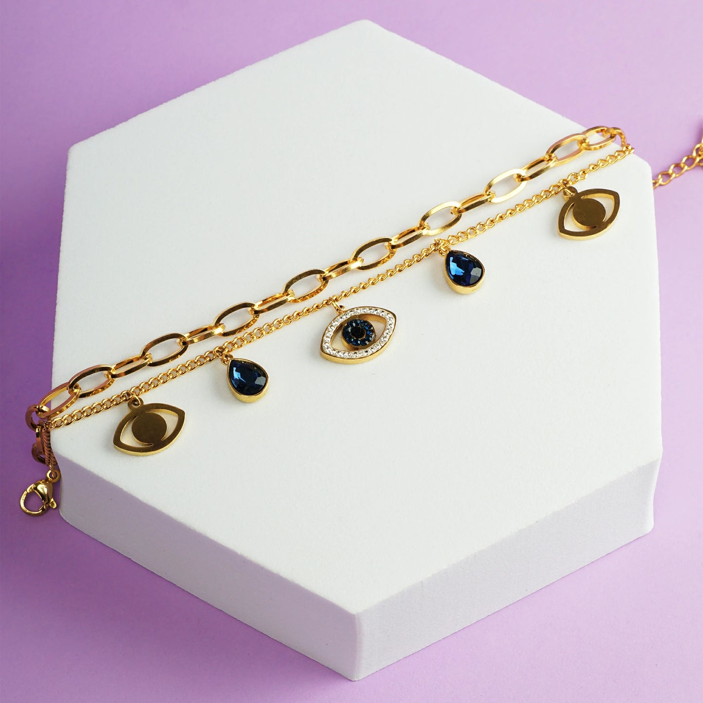 Gold Plated Evil Eye Charm Bracelet