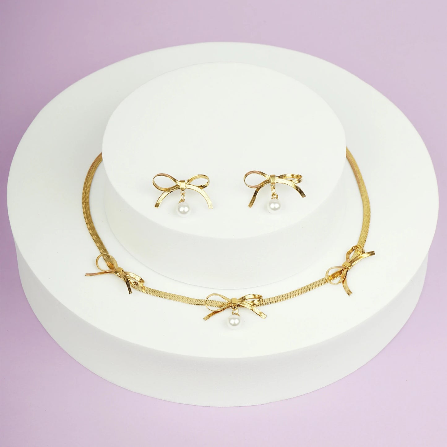 Golden Bow Pearl Drop Set