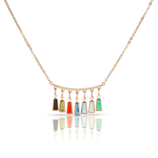 Rainbow Gemstone Bar Necklace