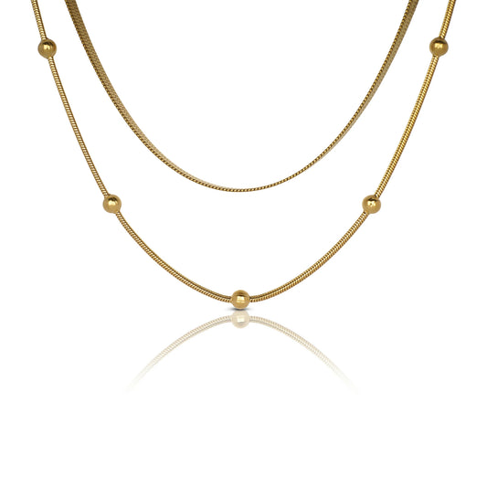 Golden Beaded Layered Necklace