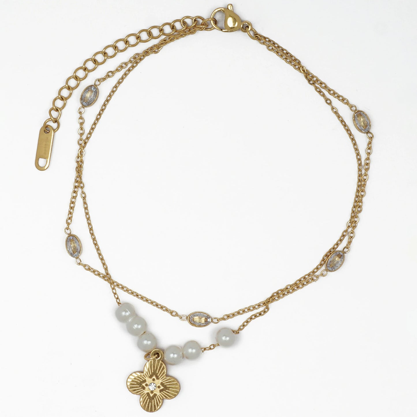 Golden Clover Pearl Anklet