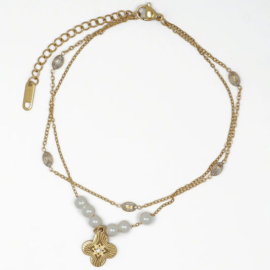 Golden Clover Pearl Anklet