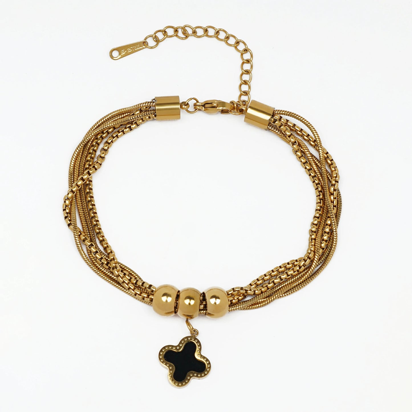 Golden Layered Bracelet with Clover Pendant