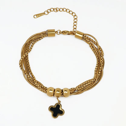 Golden Layered Bracelet with Clover Pendant