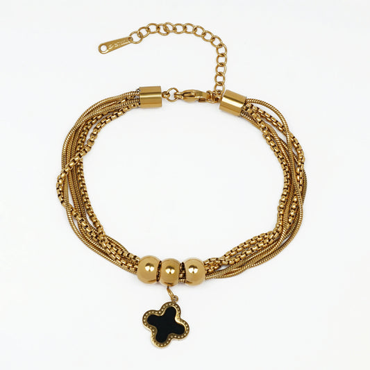Golden Layered Bracelet with Clover Pendant